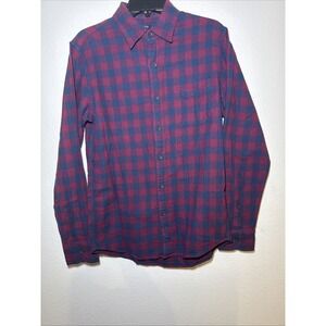 J Crew Flannel Shirt Mens Small Navy Red Check Heritage Soft Outdoor Casual